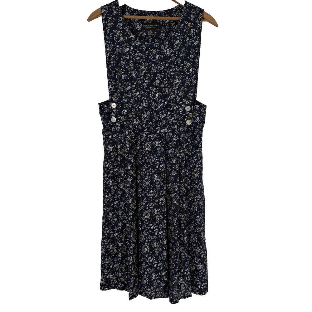 Metropolitan Womens Floral Pinafore Midi‎ Dress Size Medium Cottagecore Twee
